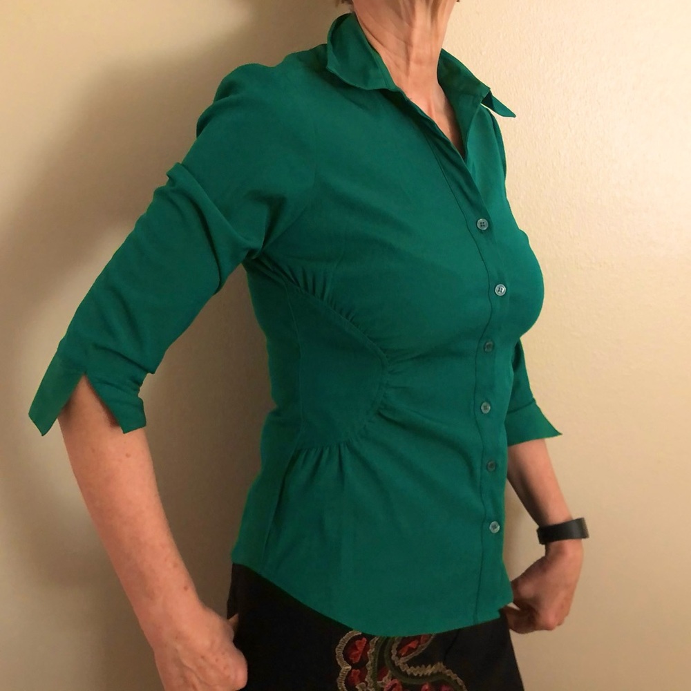 Vintage Scott Taylor Green Short Sleeve 80’s Blouse Size Small